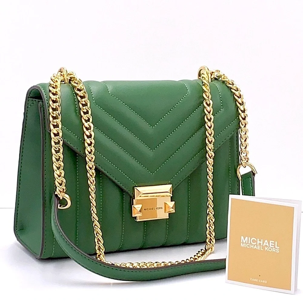 MICHAEL KORS MEDIUM FLAP CHAIN SHOULDER CROSSBODY BAG FERN GREEN COLOR